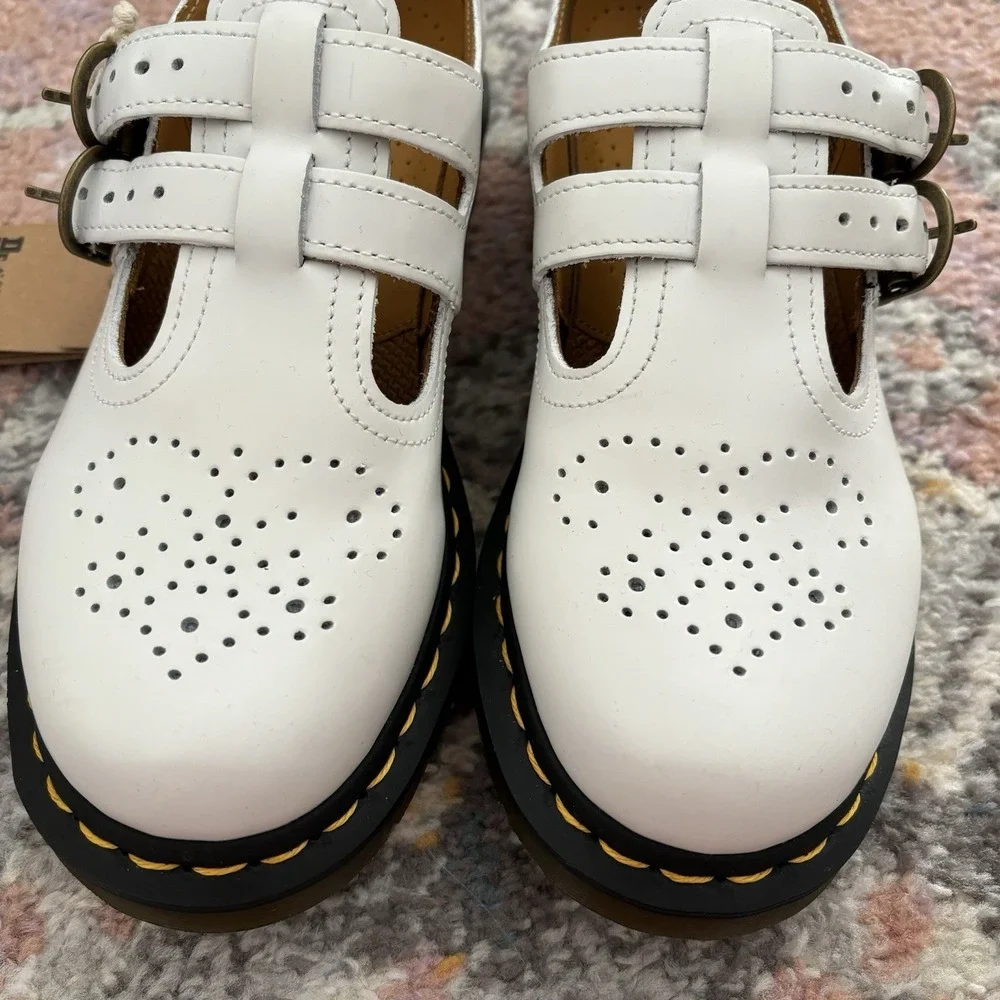 Dr Doc Martens 8065 Mary Jane White Virginia T-Strap Buckle Shoes Women 6 Chunky - Picture 5 of 10